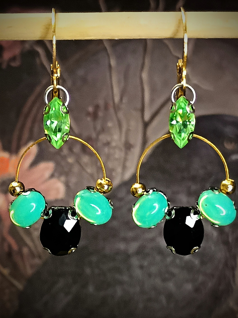 RTS - Black and Green opal ☢ UG earrings - Gold-plated stainless 1
