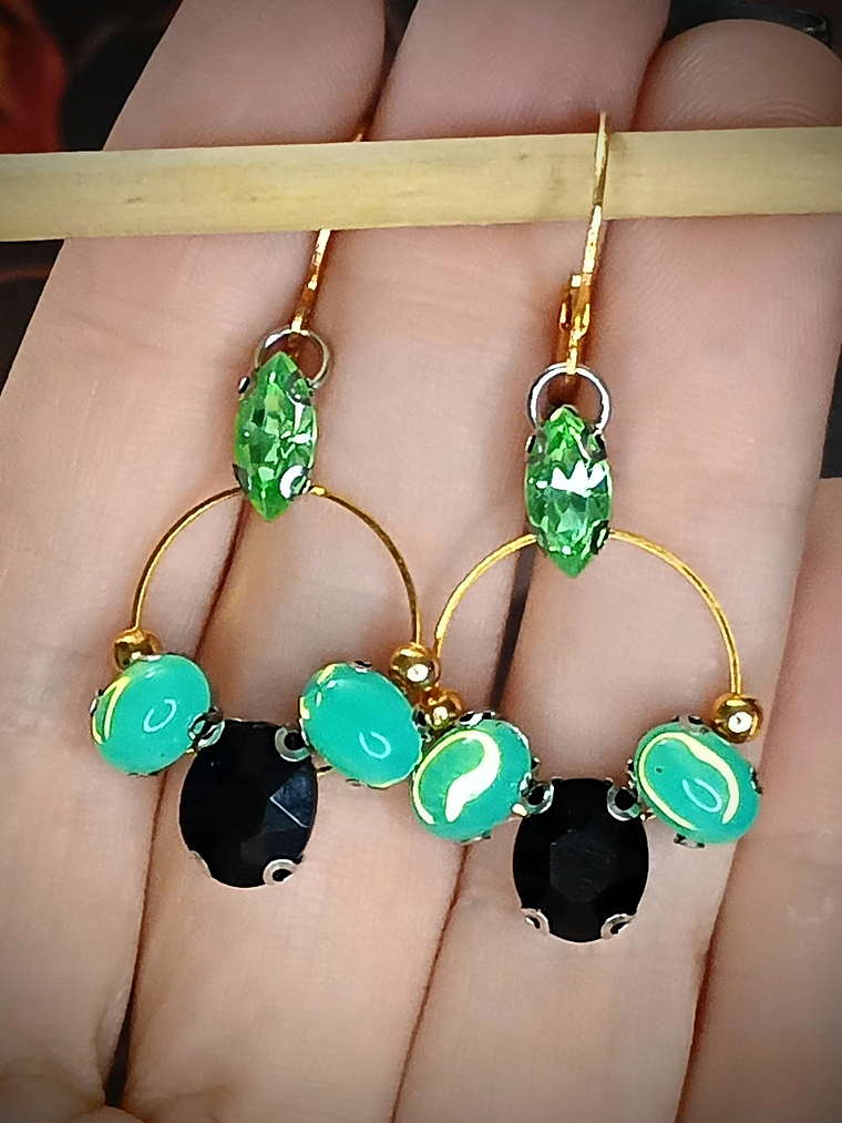 RTS - Black and Green opal ☢ UG earrings - Gold-plated stainless 3