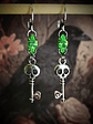 RTS ☢ Cute Skeleton key earrings Peridot & Pink UG  - Silver-plated stainless - thumbnail 1