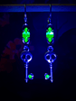 RTS ☢ Cute Skeleton key earrings Peridot & Pink UG  - Silver-plated stainless - thumbnail 4