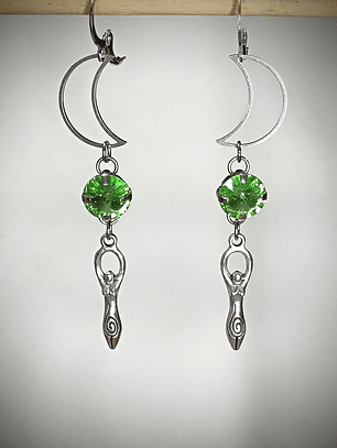 RTS - Crescent moon & Apple Green ☢ UG earrings - Silver-plate