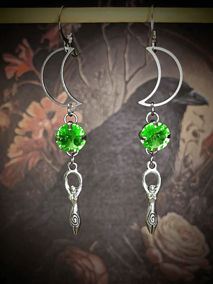 RTS - Crescent moon & Apple Green ☢ UG earrings - Silver-plate