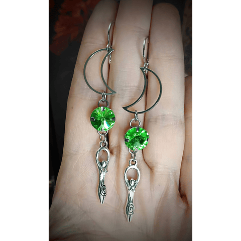 Crescent moon & Apple Green ☢ UG earrings - Silver-plate