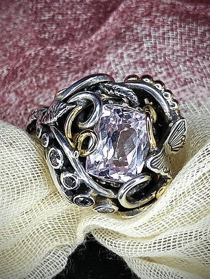 5.3ct Kunzite sterling and gold Butterfly ring, Size 8.5 - Video ⏯