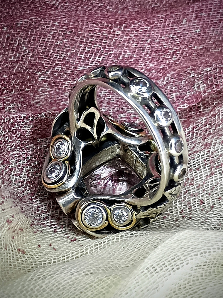 RTS - Sz 8.5 Kunzite sterling and gold Butterfly ring, Sterling & 14k - Video ⏯ 5