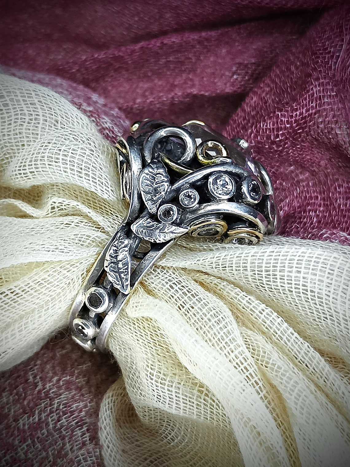 RTS - Sz 8.5 Kunzite sterling and gold Butterfly ring, Sterling & 14k - Video ⏯ 9