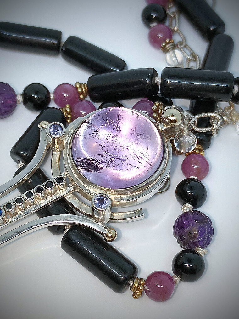 Brandenburg Amethyst Talisman with beaded gemstone necklace - Sterling 2