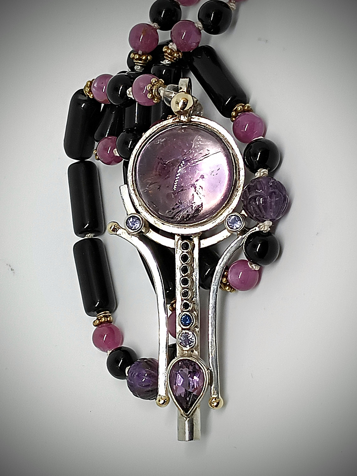 Brandenburg Amethyst Talisman with beaded gemstone necklace - Sterling 4