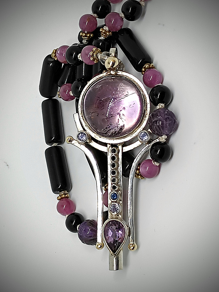 Brandenburg Amethyst Talisman with beaded gemstone necklace - Sterling 4