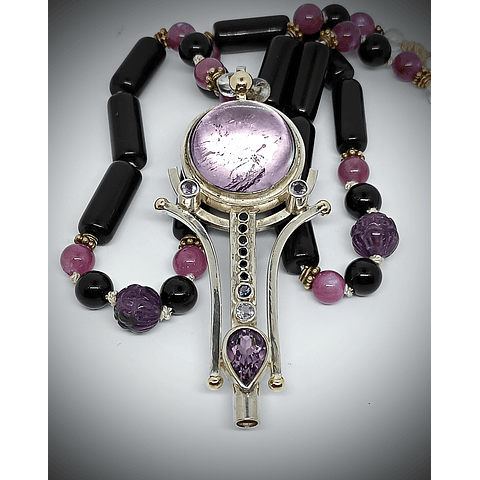 Brandenburg Amethyst Talisman with beaded gemstone necklace - Sterling