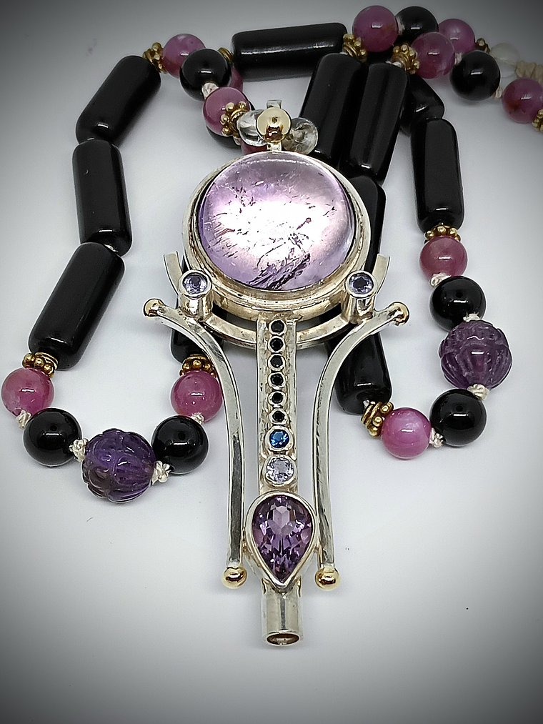 Brandenburg Amethyst Talisman with beaded gemstone necklace - Sterling 5