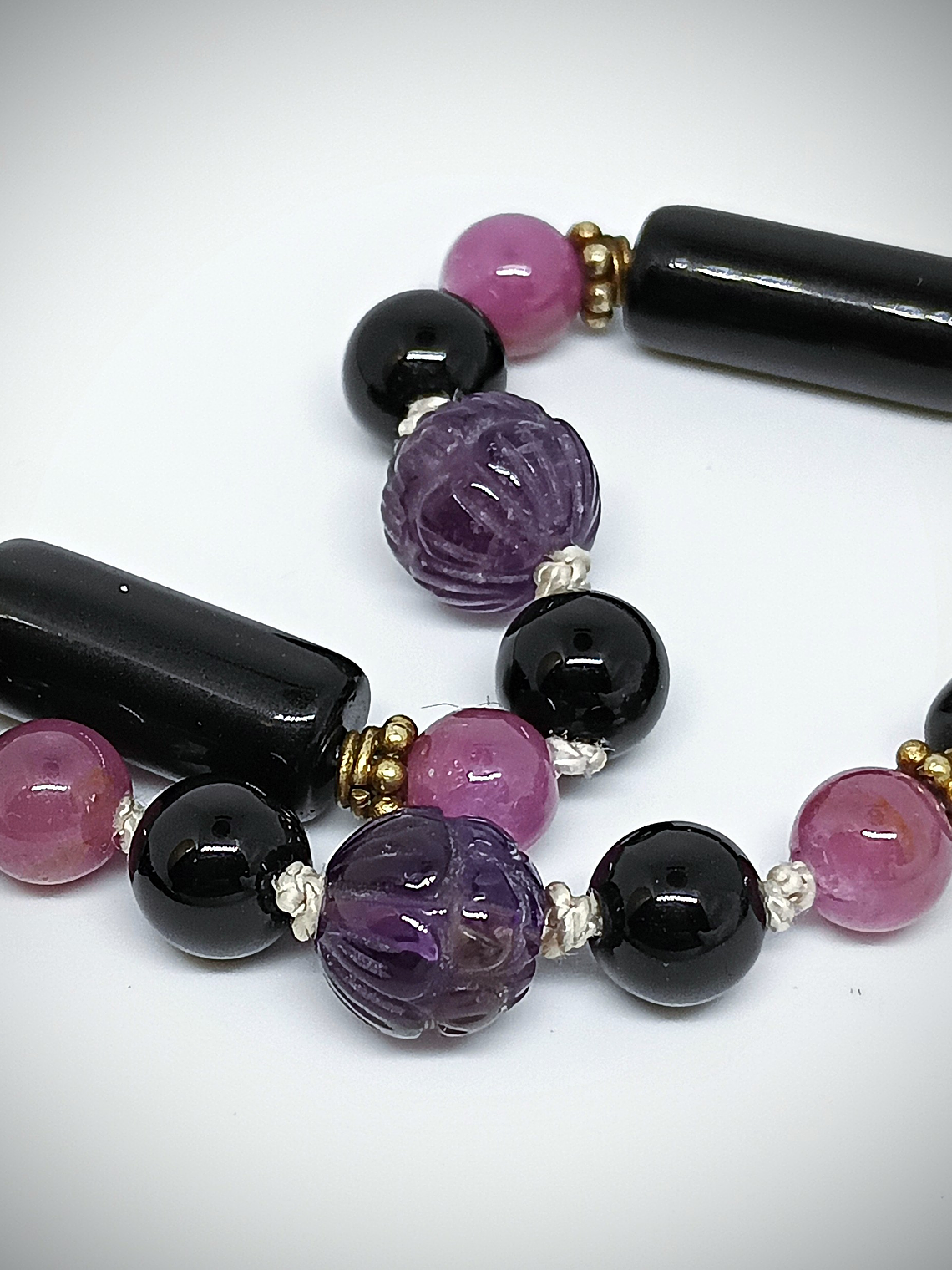 Brandenburg Amethyst Talisman with beaded gemstone necklace - Sterling 6