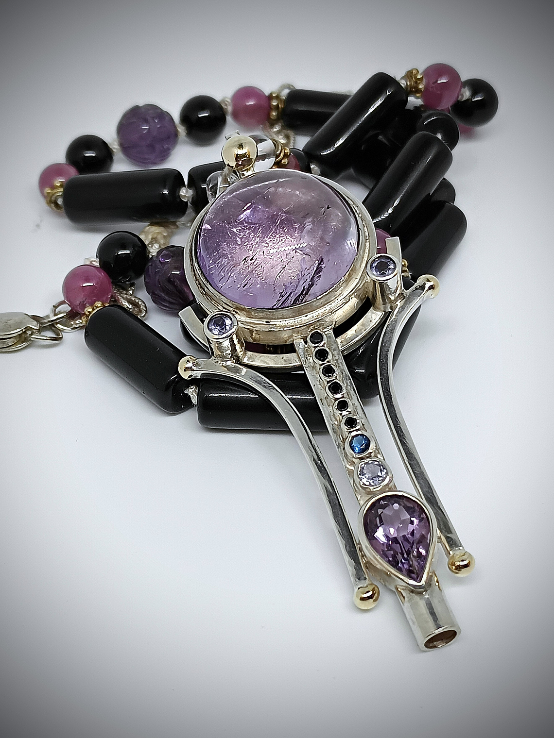 Brandenburg Amethyst Talisman with beaded gemstone necklace - Sterling 10