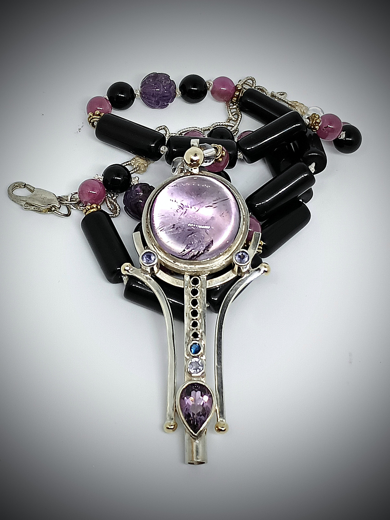 Brandenburg Amethyst Talisman with beaded gemstone necklace - Sterling 11