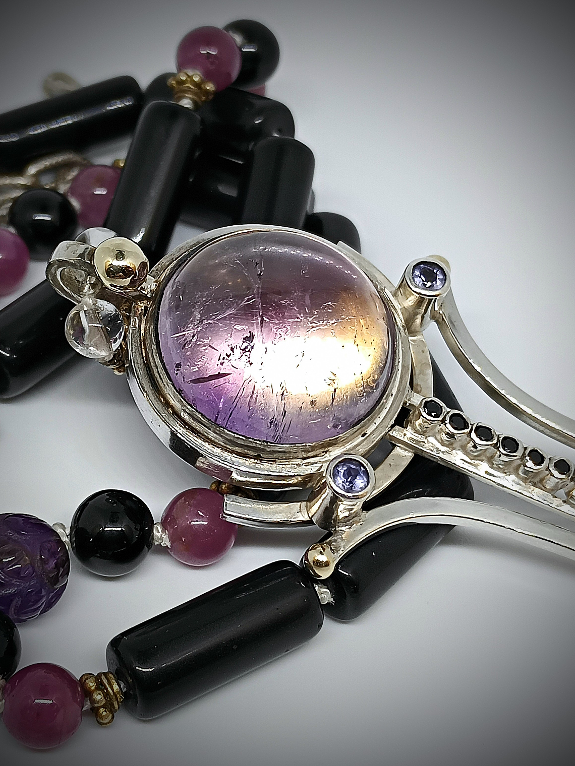 Brandenburg Amethyst Talisman with beaded gemstone necklace - Sterling 3