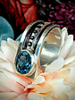 3ct Steely London Blue topaz and black spinel Unisex ring - Sz9 - Sterling - thumbnail 5
