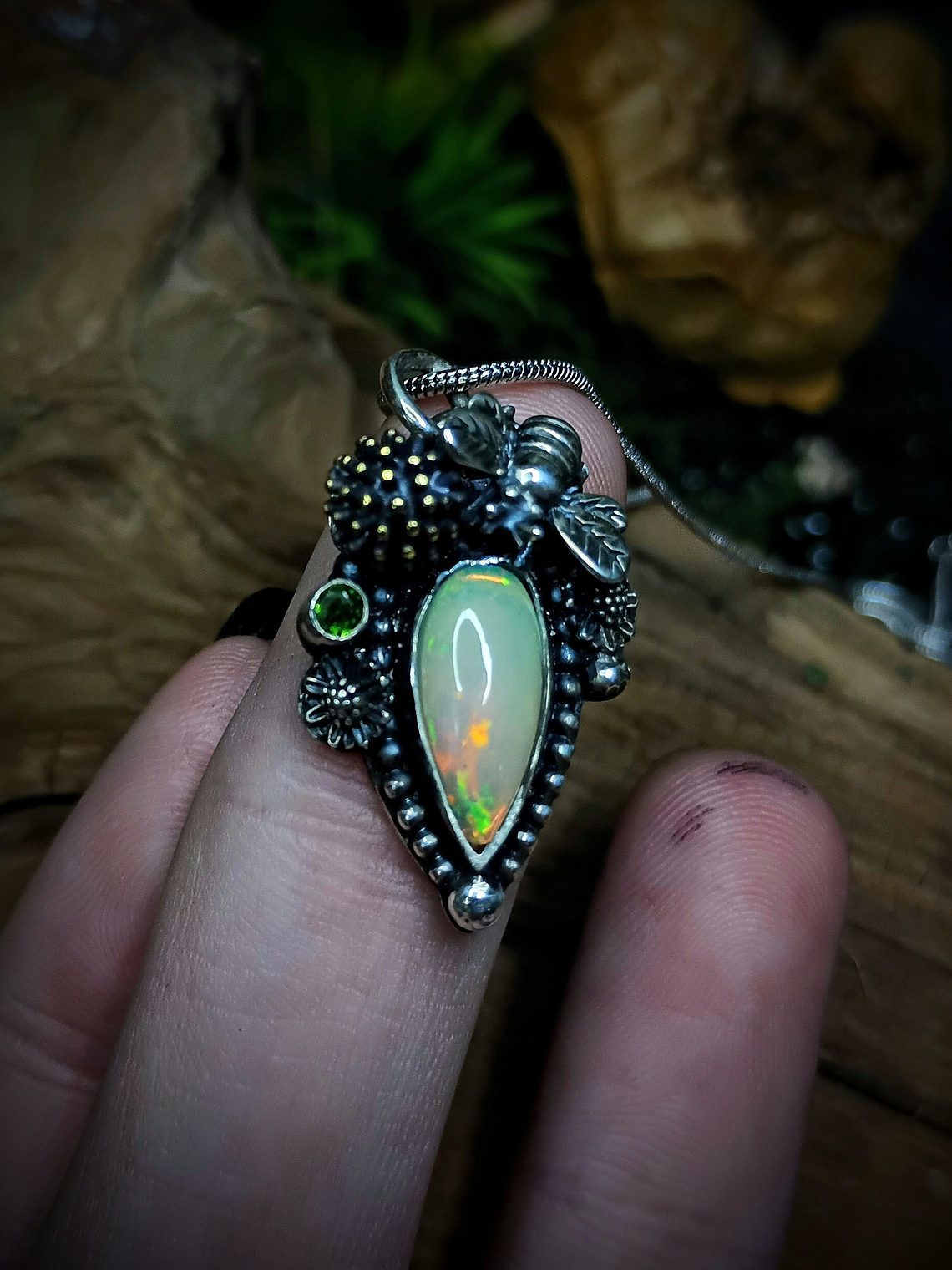 MTO - Sterling Honey bee necklace with Welo Opal, Chrome diopside - Sterling 4