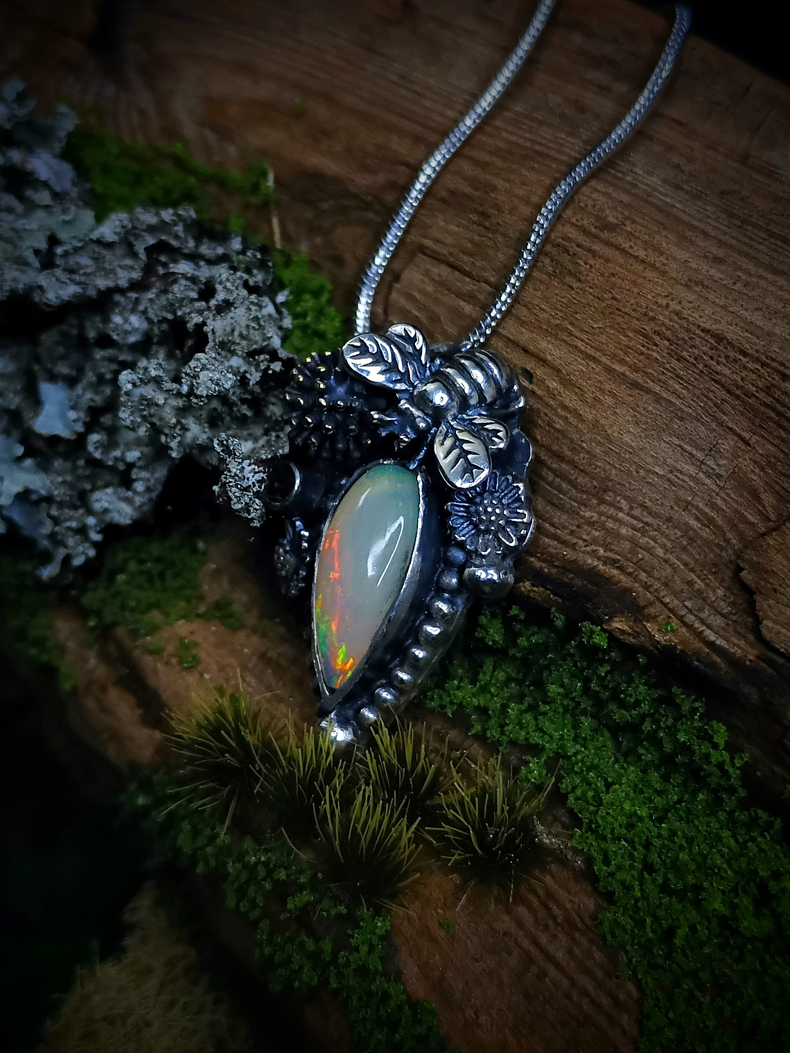 MTO - Sterling Honey bee necklace with Welo Opal, Chrome diopside - Sterling 6