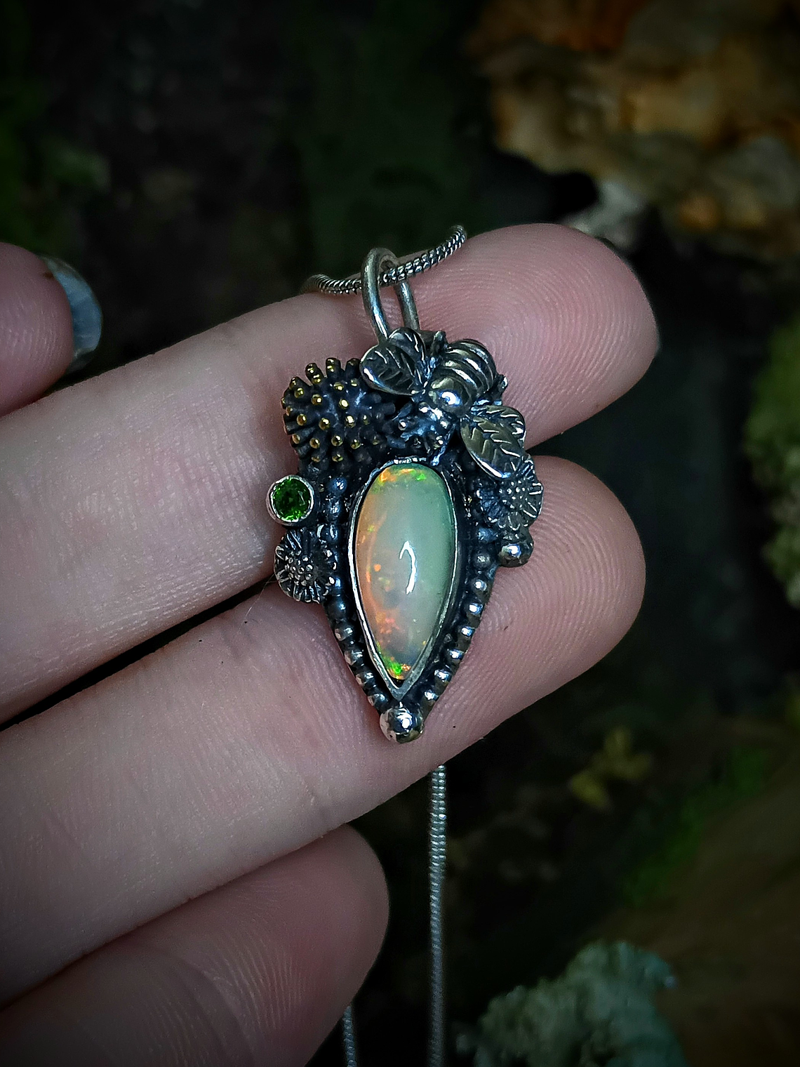 MTO - Sterling Honey bee necklace with Welo Opal, Chrome diopside - Sterling 5