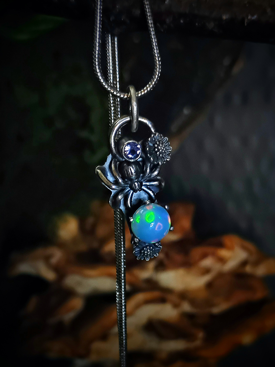 MTO - Sterling spider necklace with Opal and Tanzanite - Sterling 1