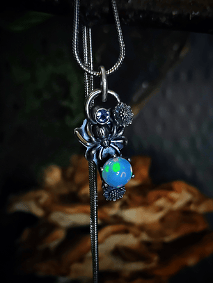 Sterling spider necklace with Opal and Tanzanite - SOLD Private collection