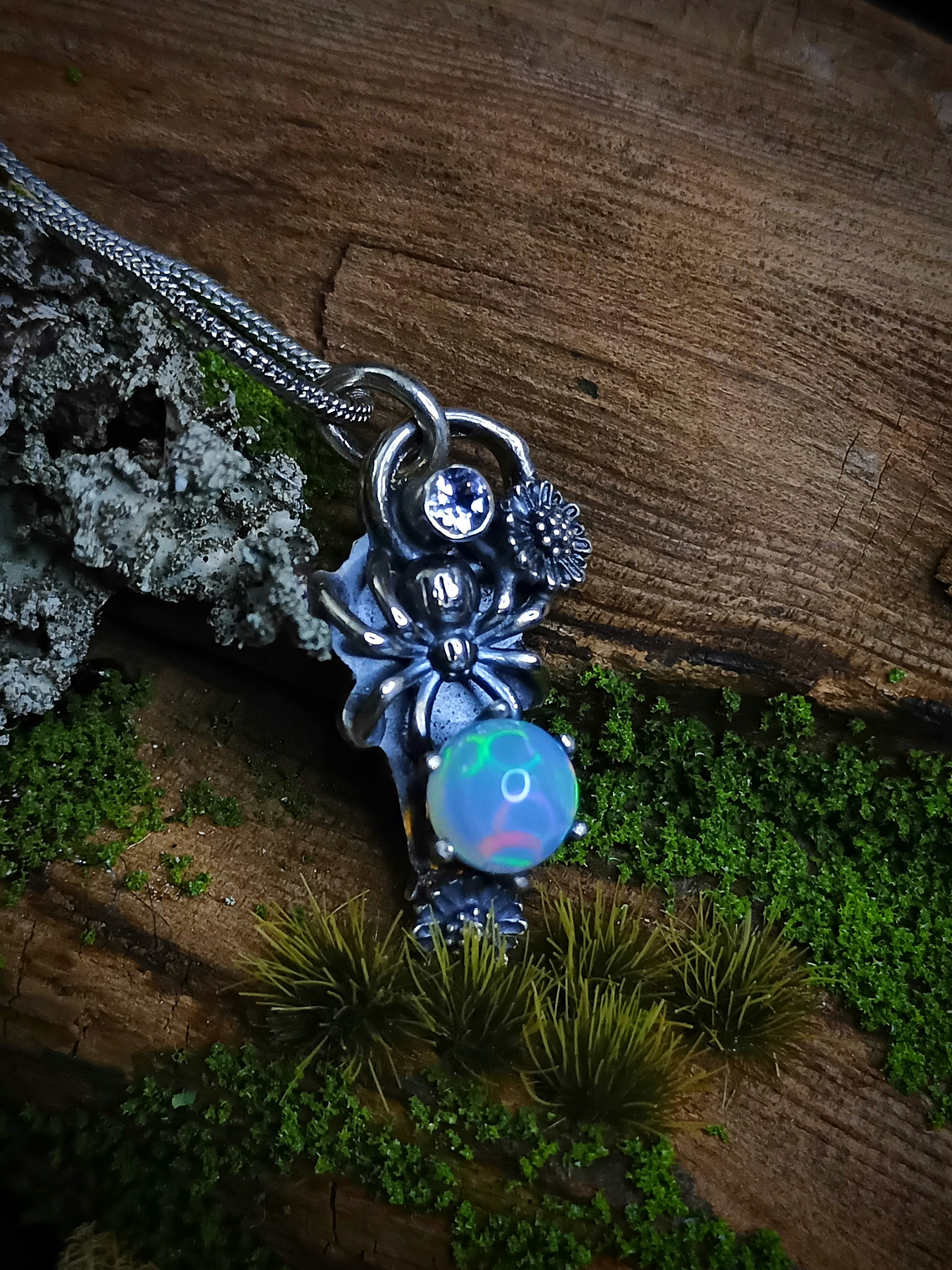 MTO - Sterling spider necklace with Opal and Tanzanite - Sterling 2