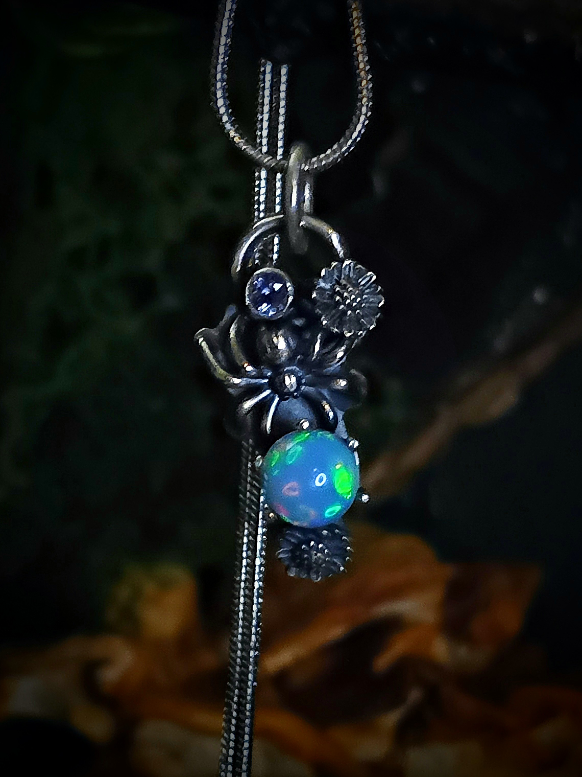 MTO - Sterling spider necklace with Opal and Tanzanite - Sterling 4