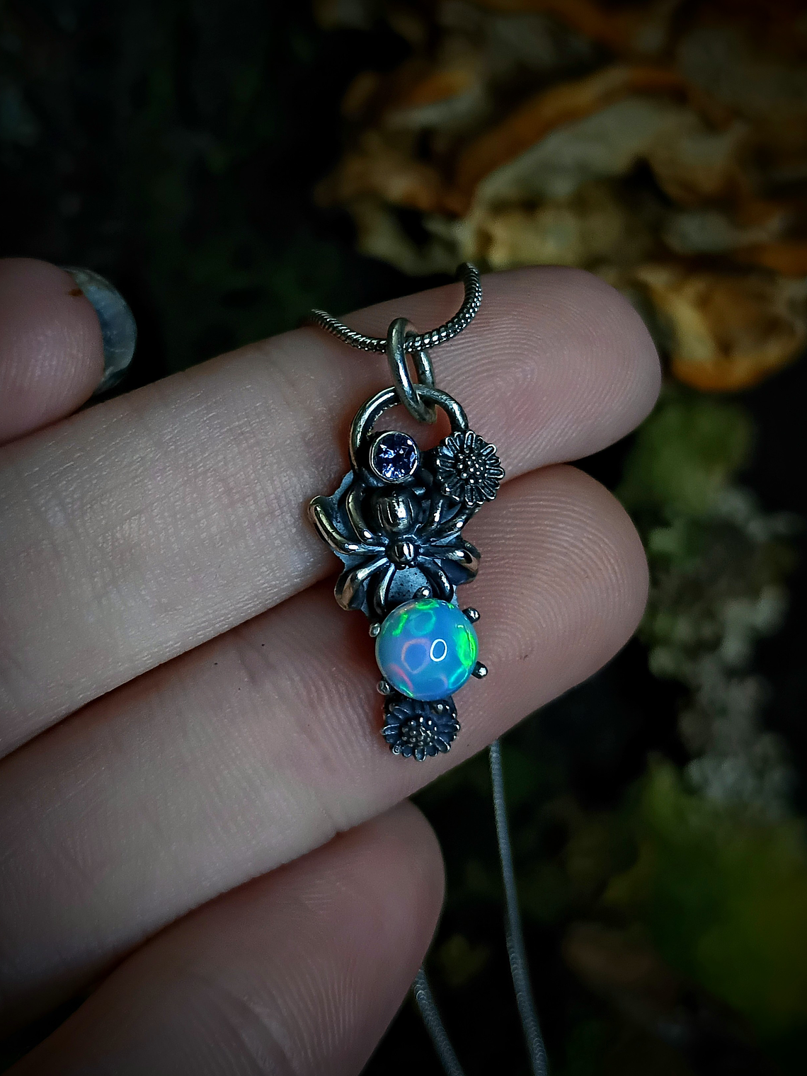 MTO - Sterling spider necklace with Opal and Tanzanite - Sterling 5