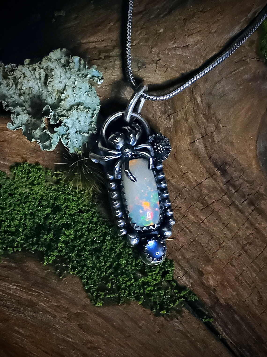 Sterling silver Spider necklace with Opal and moonstone - SOLD Private collection 2