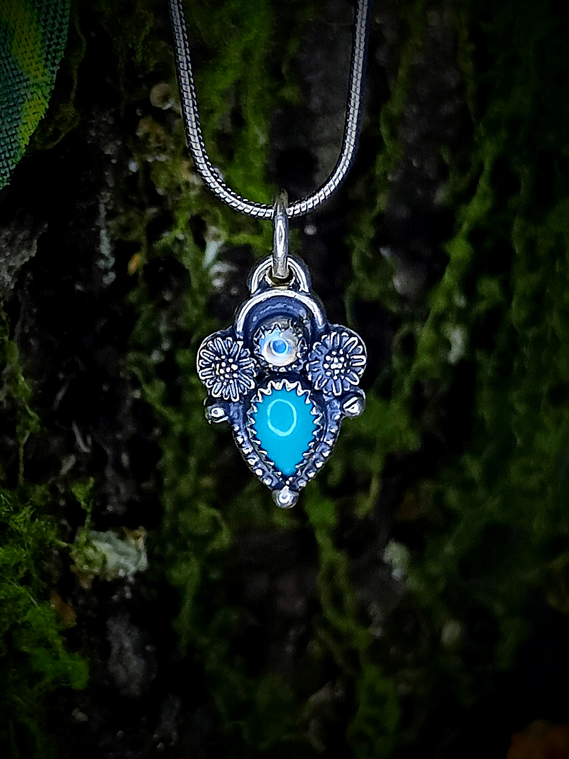 Sterling silver Turquoise and moonstone Necklace - SOLD Private collection 4