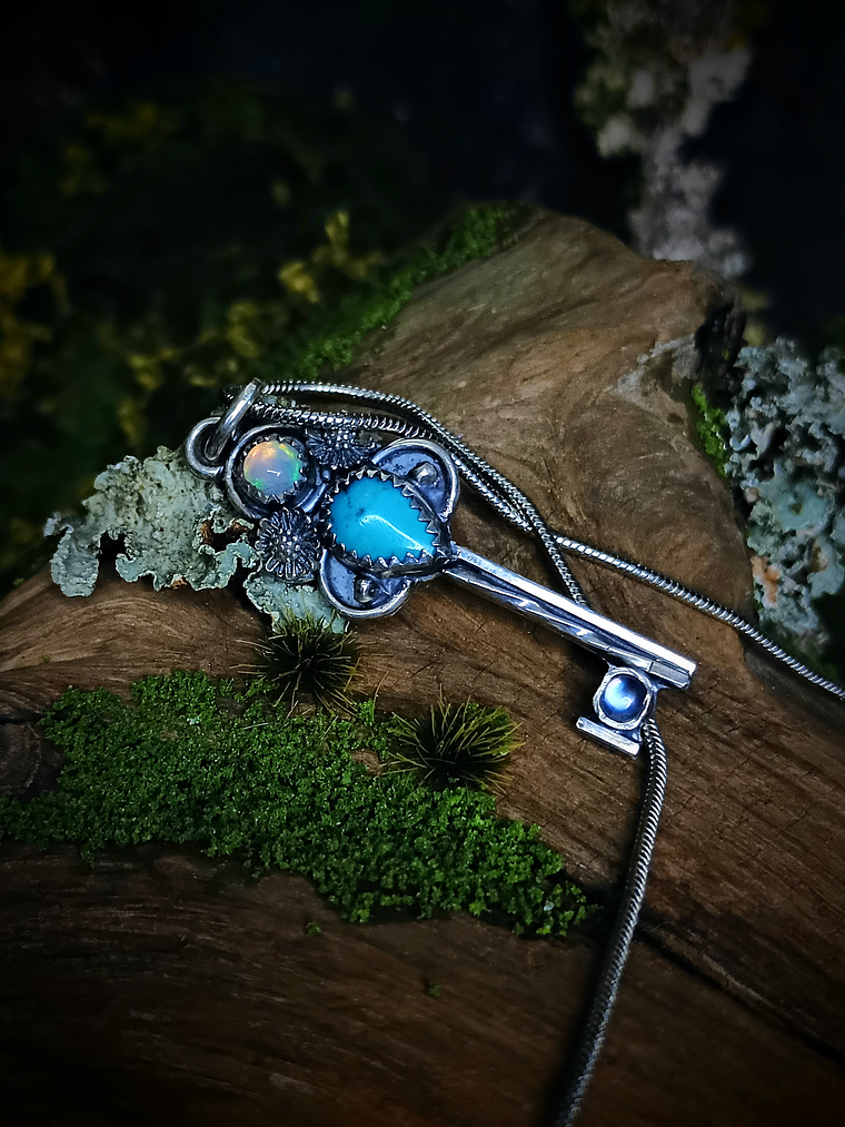 MTO - Opal, Turquoise and moonstone Key pendant - Sterling 2
