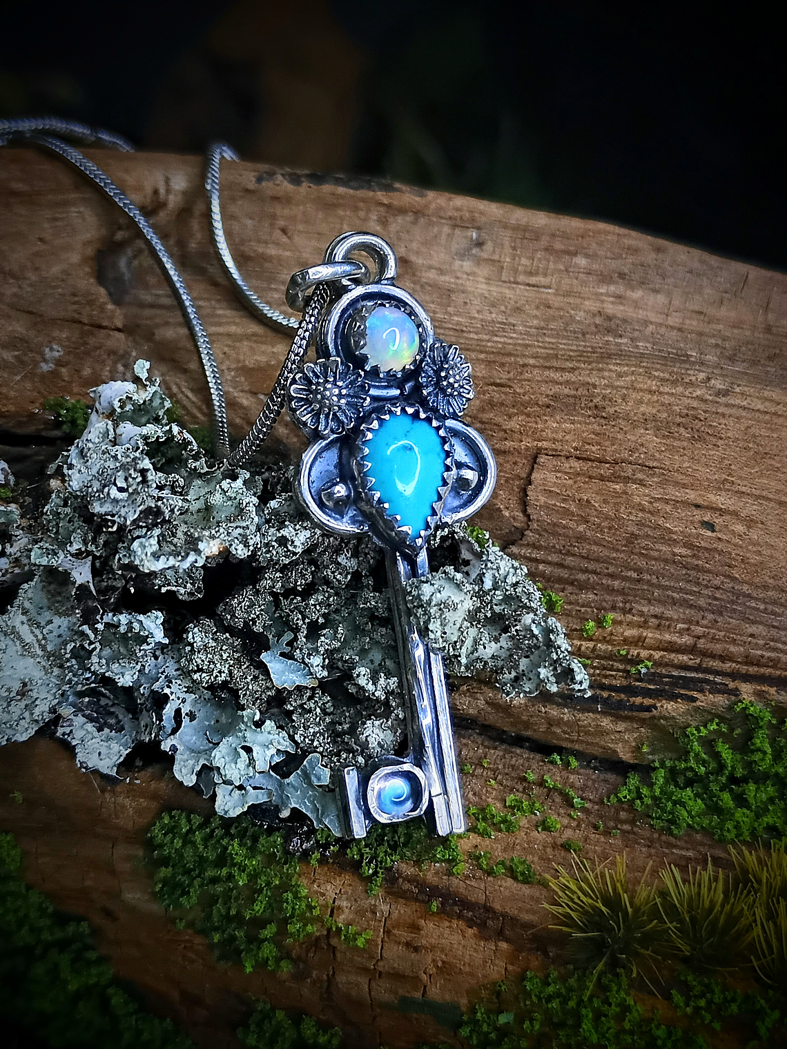 MTO - Opal, Turquoise and moonstone Key pendant - Sterling 3
