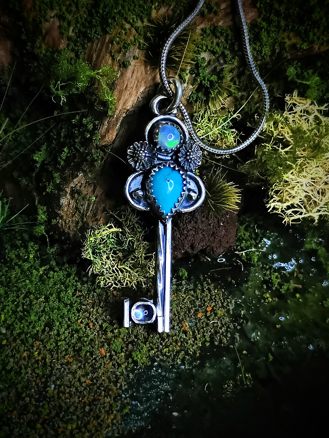 MTO - Opal, Turquoise and moonstone Key pendant - Sterling 5