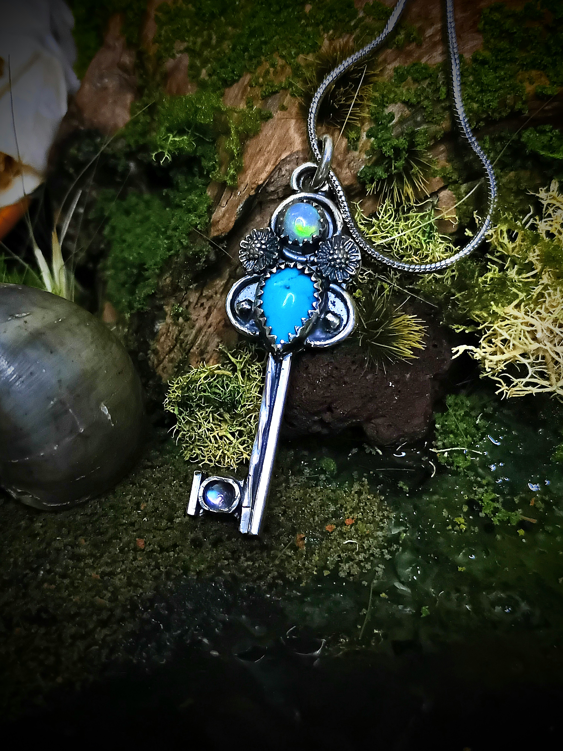 MTO - Opal, Turquoise and moonstone Key pendant - Sterling 6