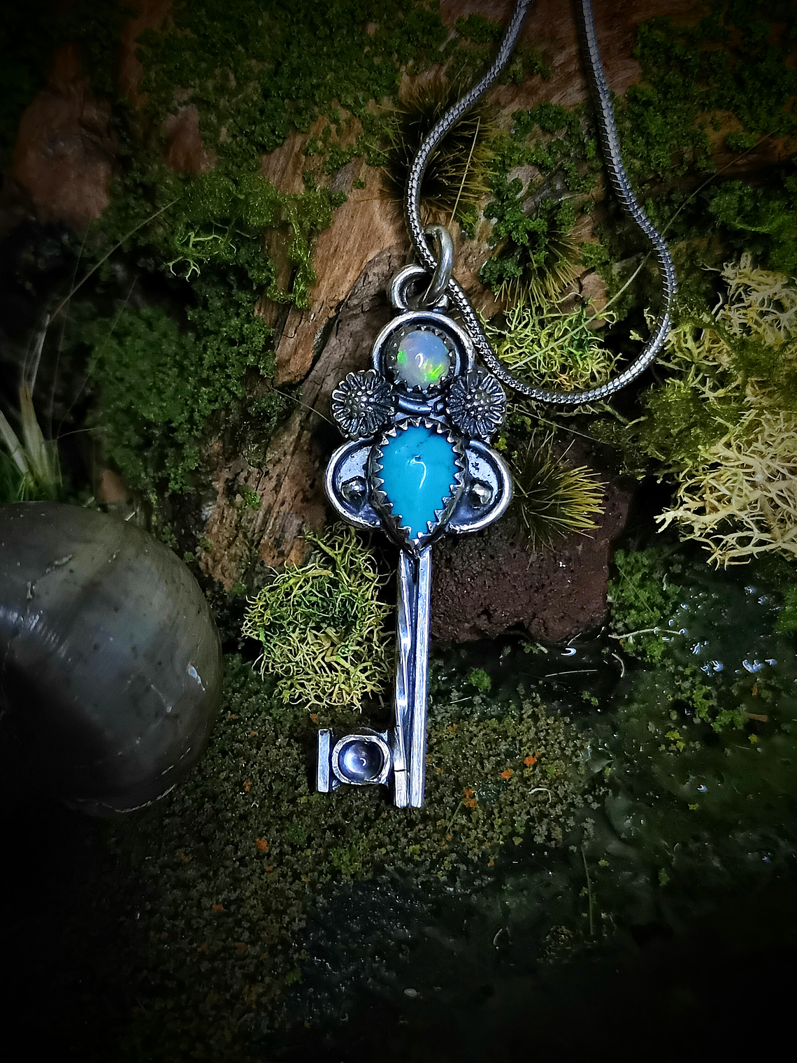 MTO - Opal, Turquoise and moonstone Key pendant - Sterling 7