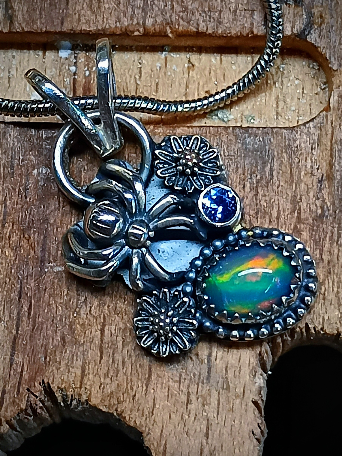 MTO - Opal and Chrome diopside Spider necklace - Sterling 4