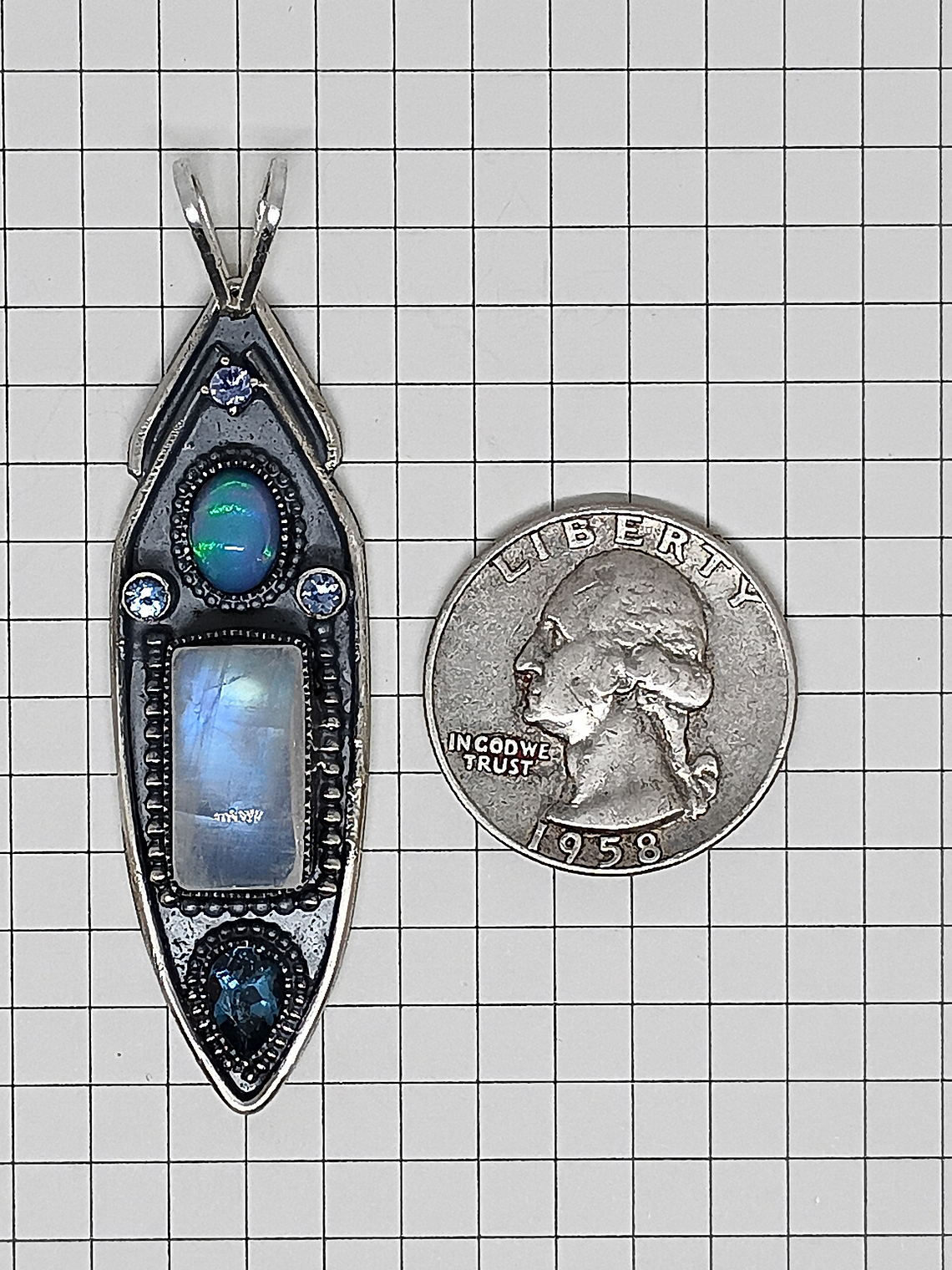 RTS - Moonstone and Opal, unisex talisman pendant - Sterling - Ooak 7