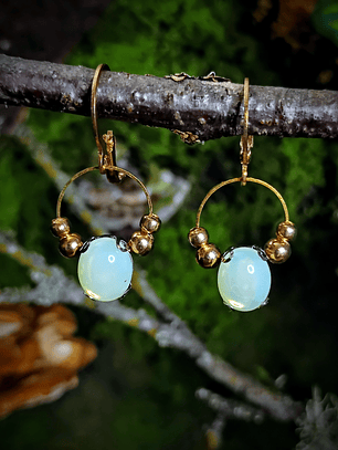 RTS - Simple golden beaded, Lemon opal ☢ UG earrings - Stainless/GP
