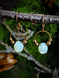 Simple golden beaded, Lemon opal ☢ UG earrings - Stainless and mixed metals  - thumbnail 1