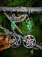 Silver tone Pentagram earrings with Pink and Green ☢ UG  - Stainless and mixed metals  - thumbnail 1