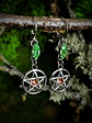 Silver tone Pentagram earrings with Pink and Green ☢ UG  - Stainless and mixed metals  - thumbnail 2