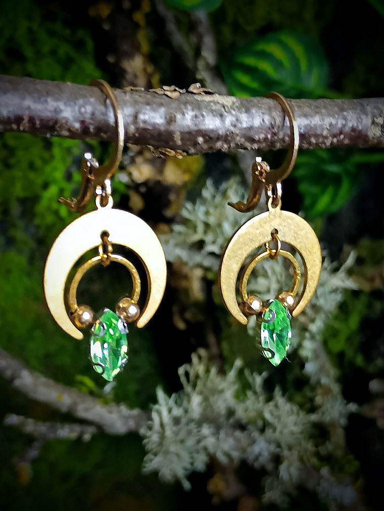 Gold-plated, flashy and dainty Green UG ☢ earrings - Stainless and mixed metals 2