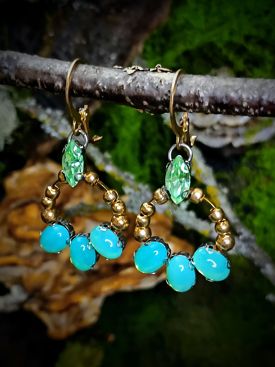 RTS - Green Opal & Green apple ☢ UG earrings - Stainless and mixed metals 2