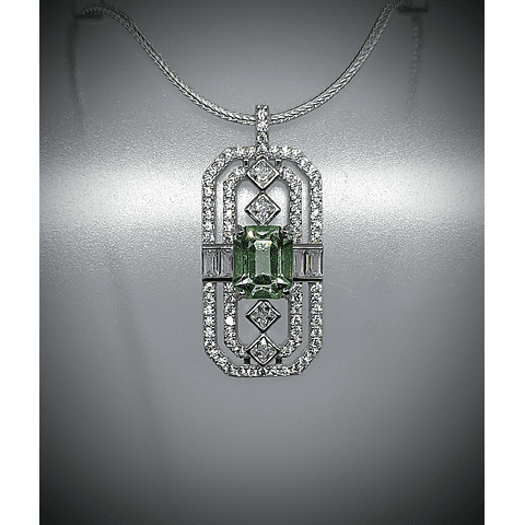 UG ☢  Art Deco inspired Emerald cut Apple green uranium glass pendant - Sterling