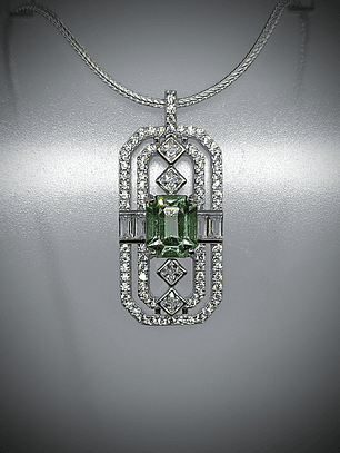 RTS ☢  Art Deco inspired Emerald cut Apple green uranium glass pendant - Sterling