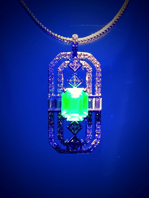 RTS ☢  Art Deco inspired Emerald cut Apple green uranium glass pendant - Sterling