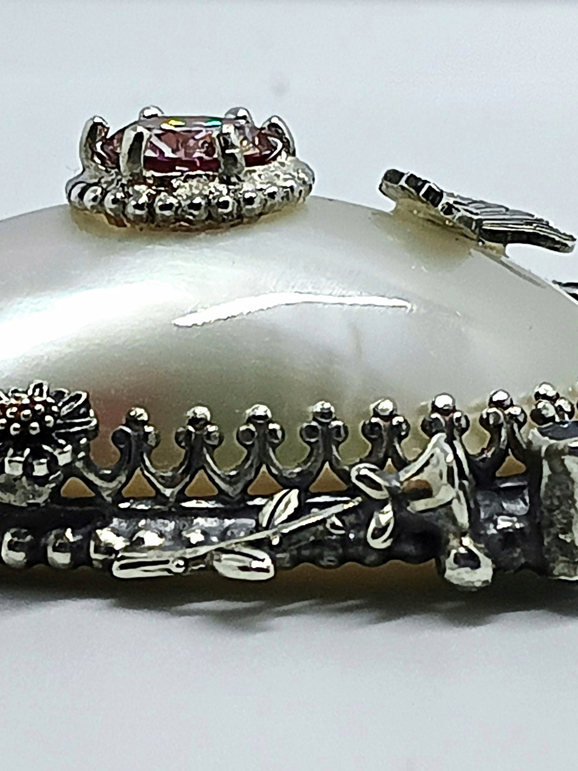 RTS - White Osmena pearl with pink and white moisonite necklace - Sterling 2