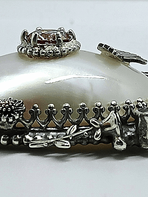 White Osmena pearl with pink and white moisonite necklace - Sterling