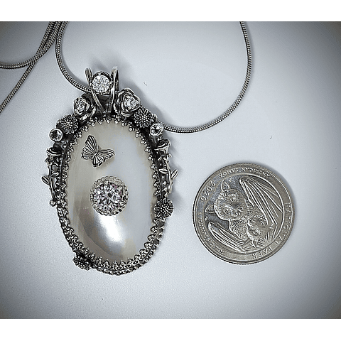 White Osmena pearl with pink and white moisonite necklace - Sterling