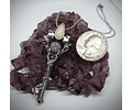 Crescent moon & Antelope skull key pendant with imperial purple Moisonite and opal